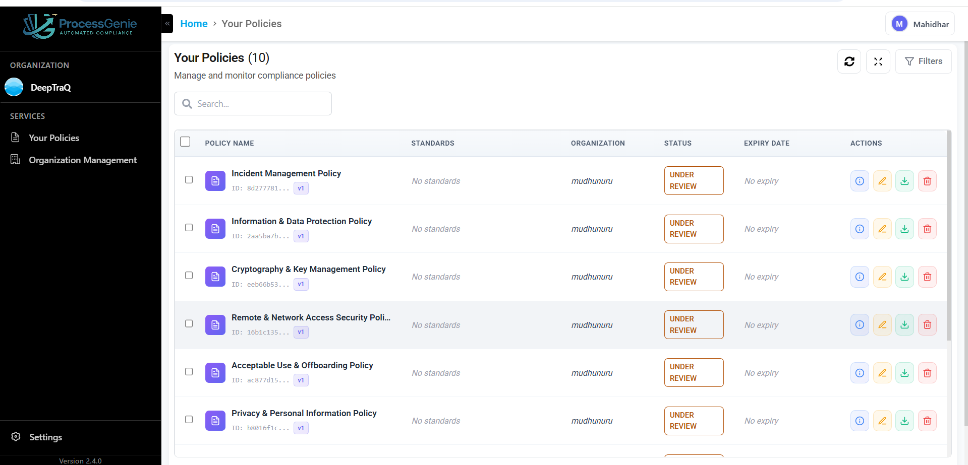 Your Policies — main dashboard