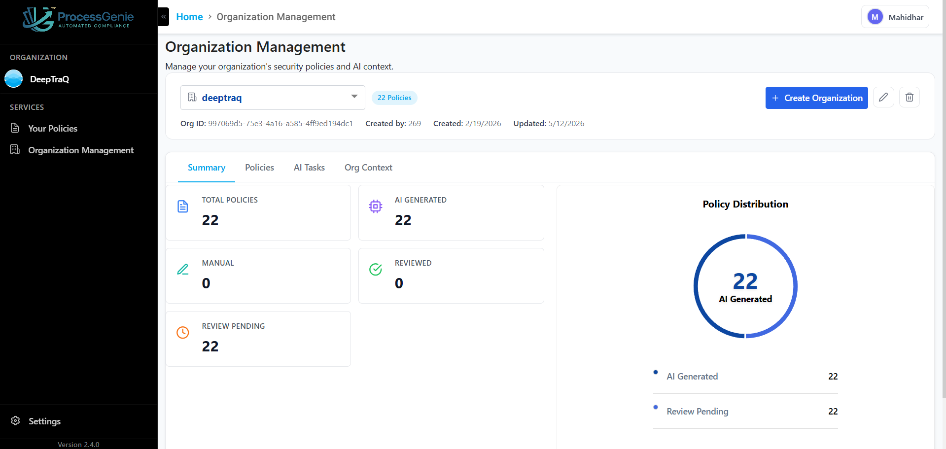Organization Management — four tabs