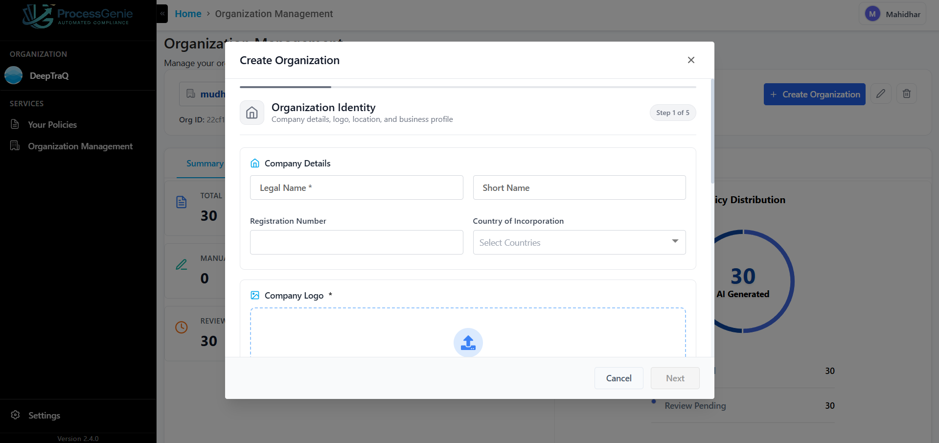Create Organization — Step 1: Organization Identity